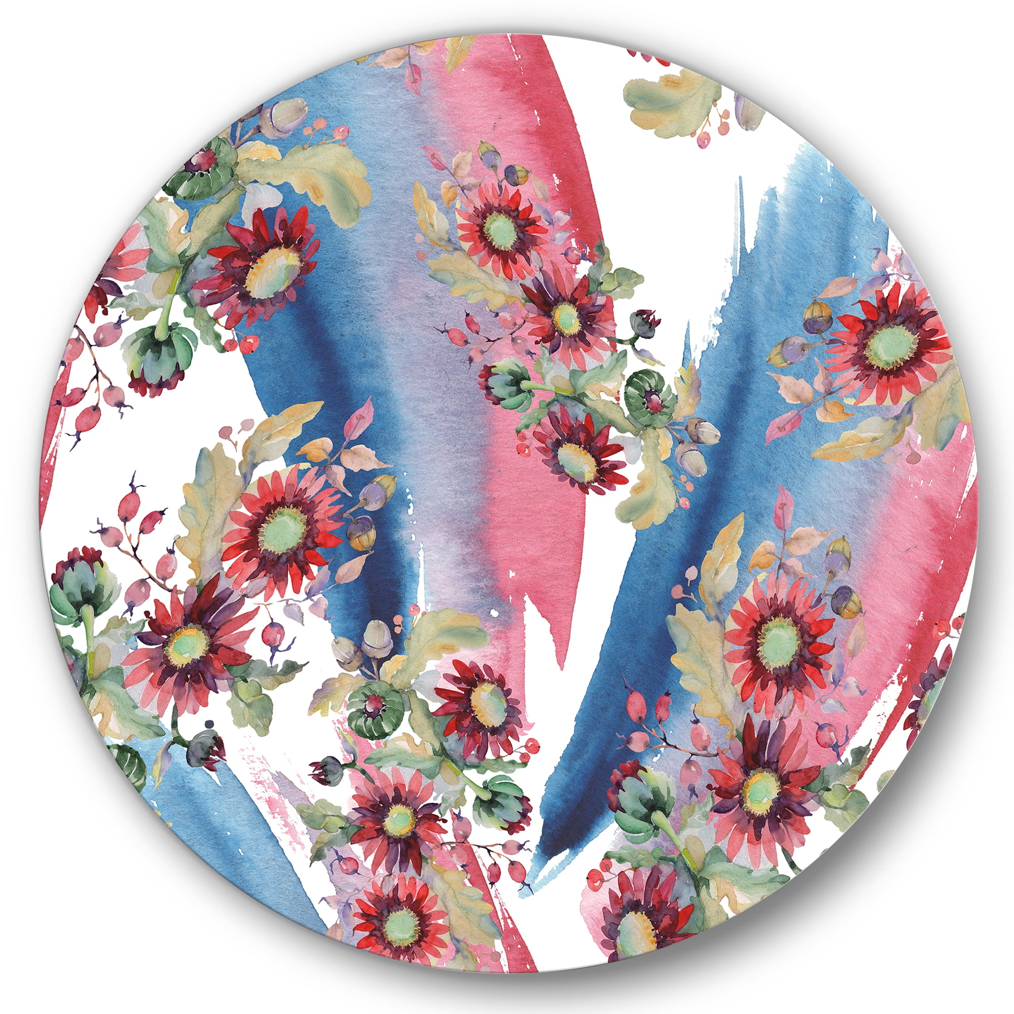 Designart 'Acorn Bouquet and Red Aster' Modern Circle Metal Wall Art 23x23 - Disc of 23