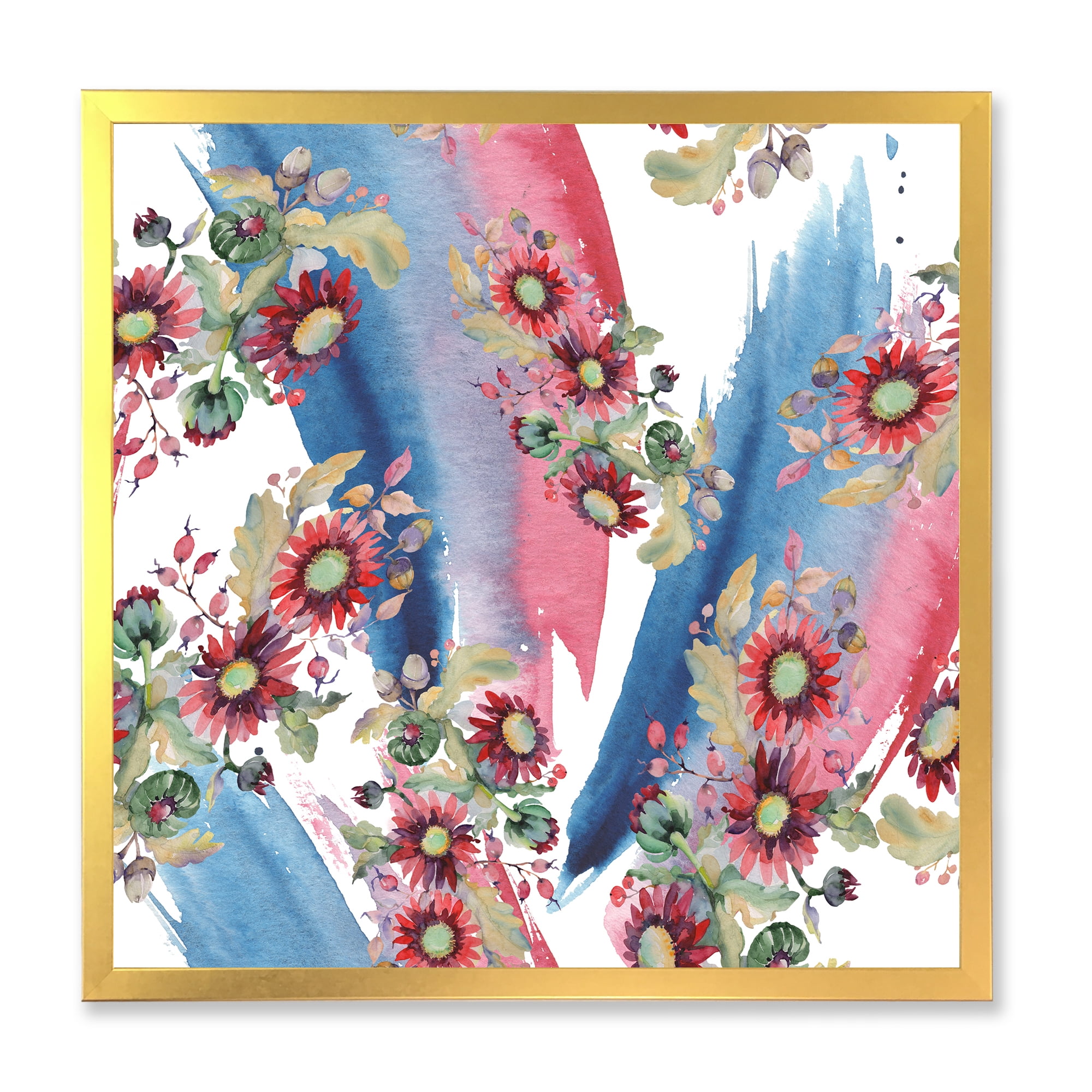 Designart 'Acorn Bouquet and Red Aster' Modern Framed Art Print