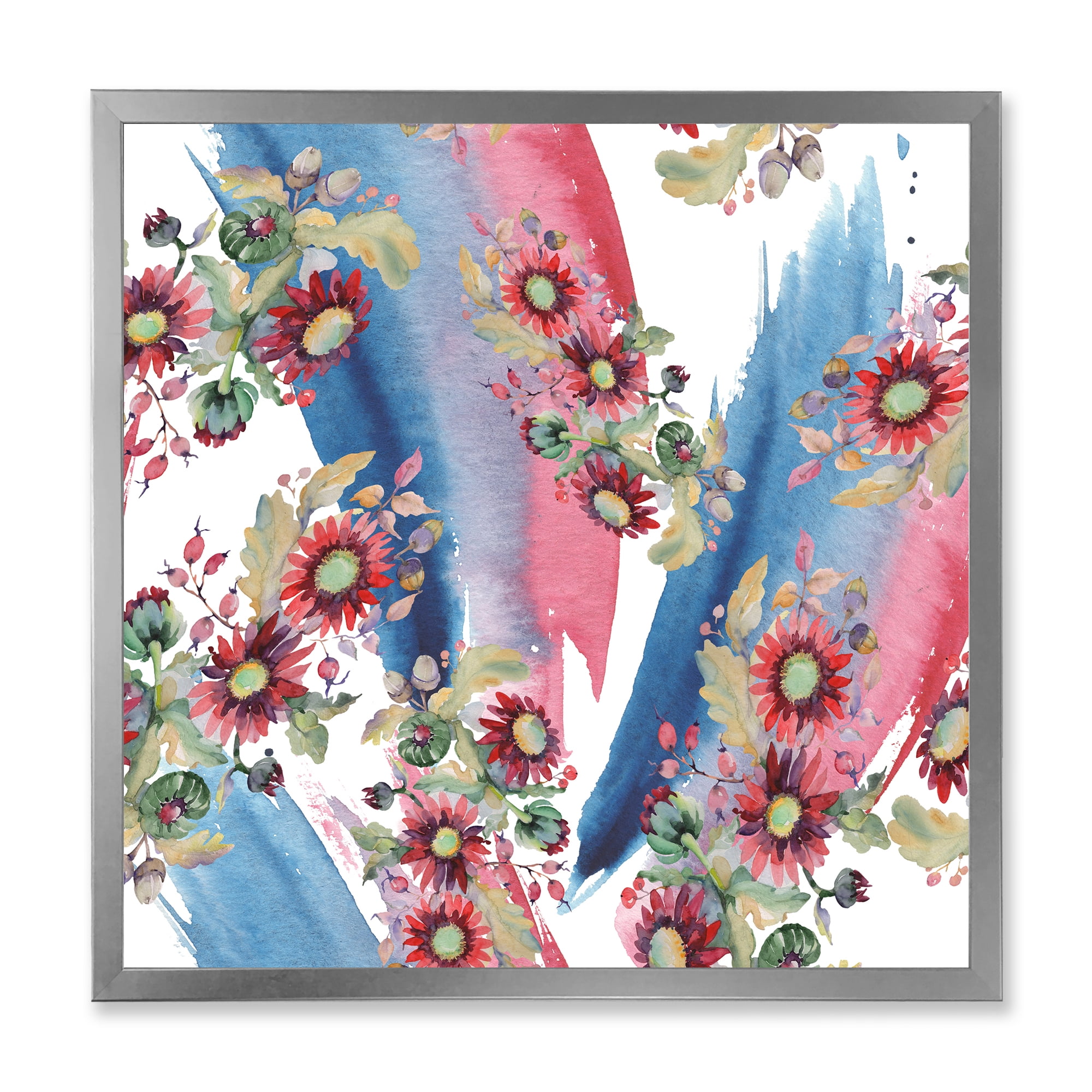 Designart 'Acorn Bouquet and Red Aster' Modern Framed Art Print