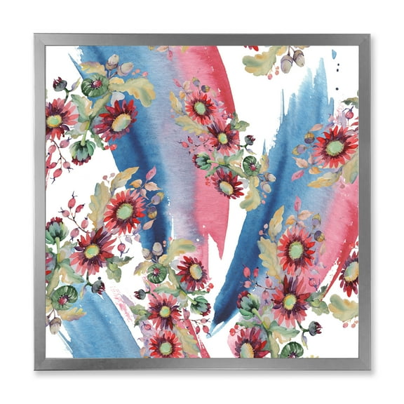 Designart 'Acorn Bouquet and Red Aster' Modern Framed Art Print