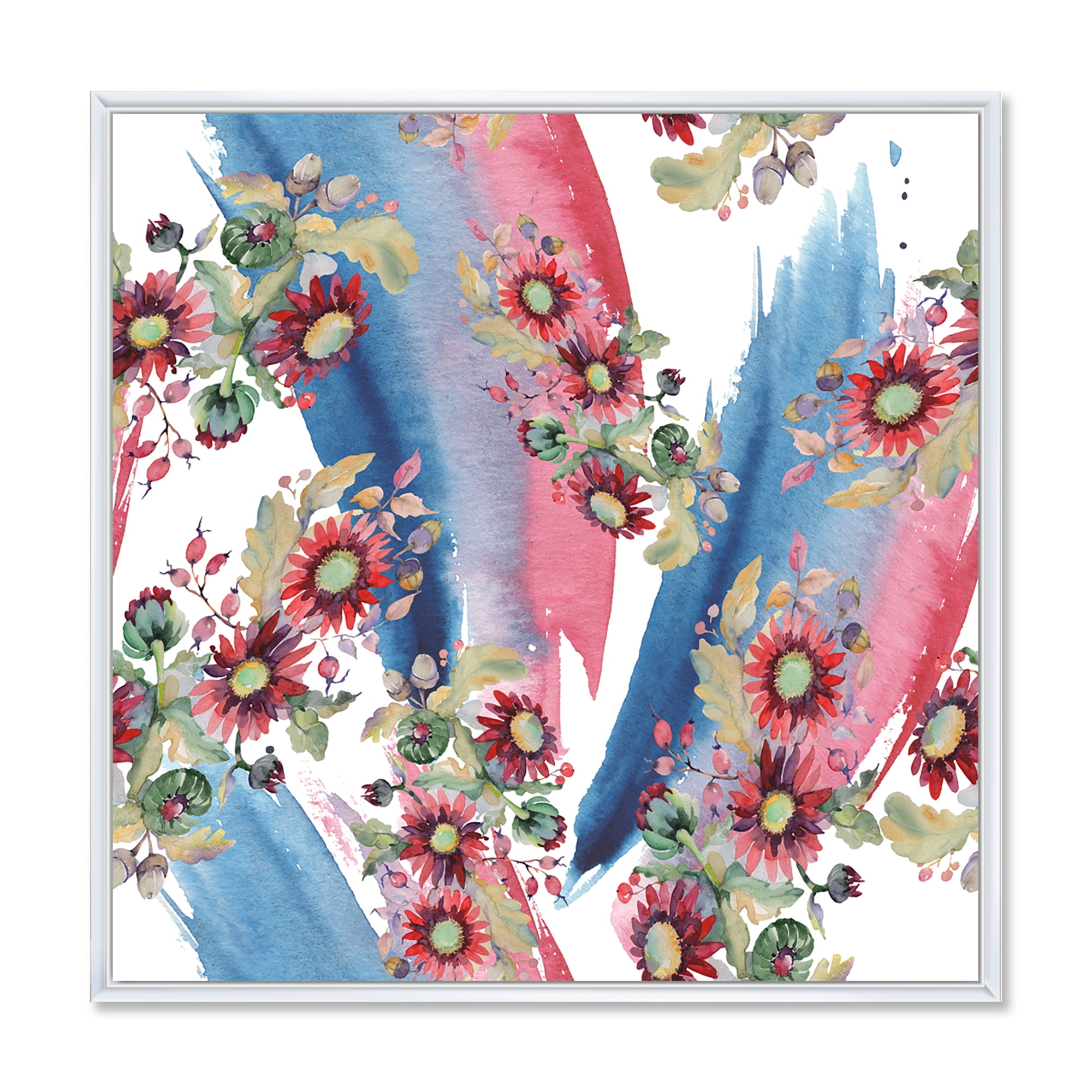 Designart 'Acorn Bouquet and Red Aster' Modern Framed Canvas Wall Art Print