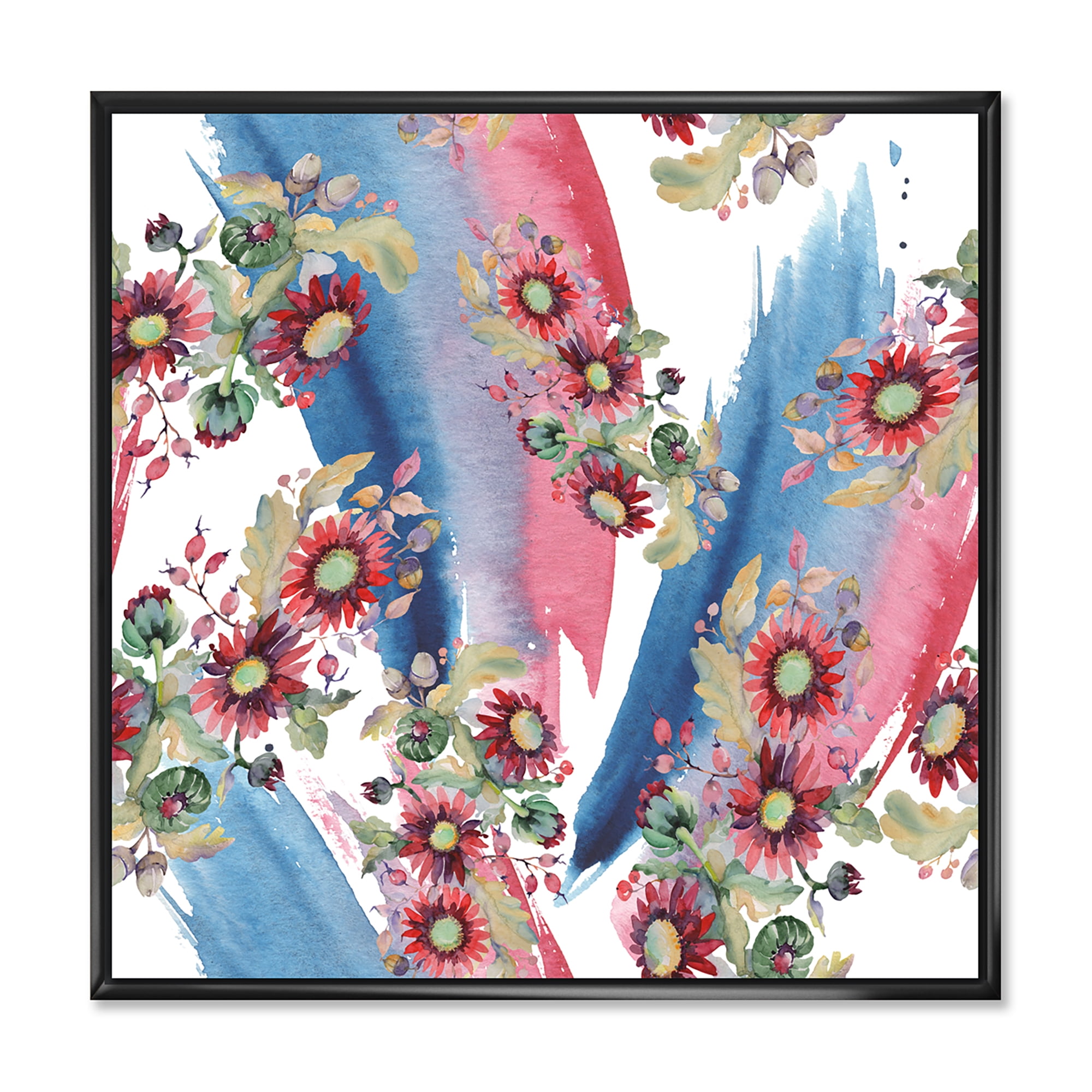 Designart 'Acorn Bouquet and Red Aster' Modern Framed Canvas Wall Art Print
