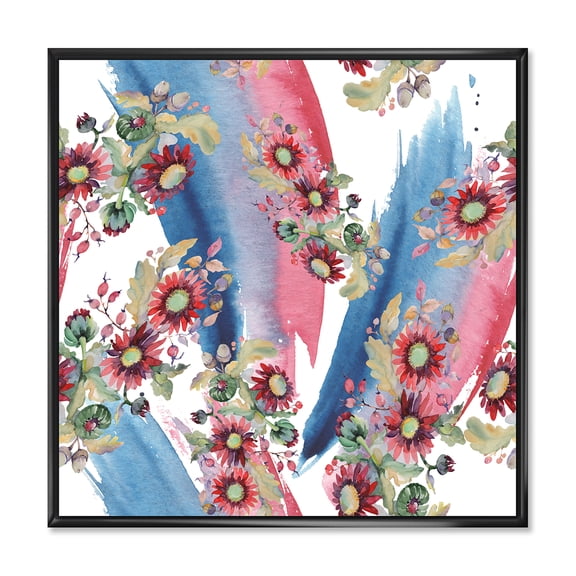 Designart 'Acorn Bouquet and Red Aster' Modern Framed Canvas Wall Art Print