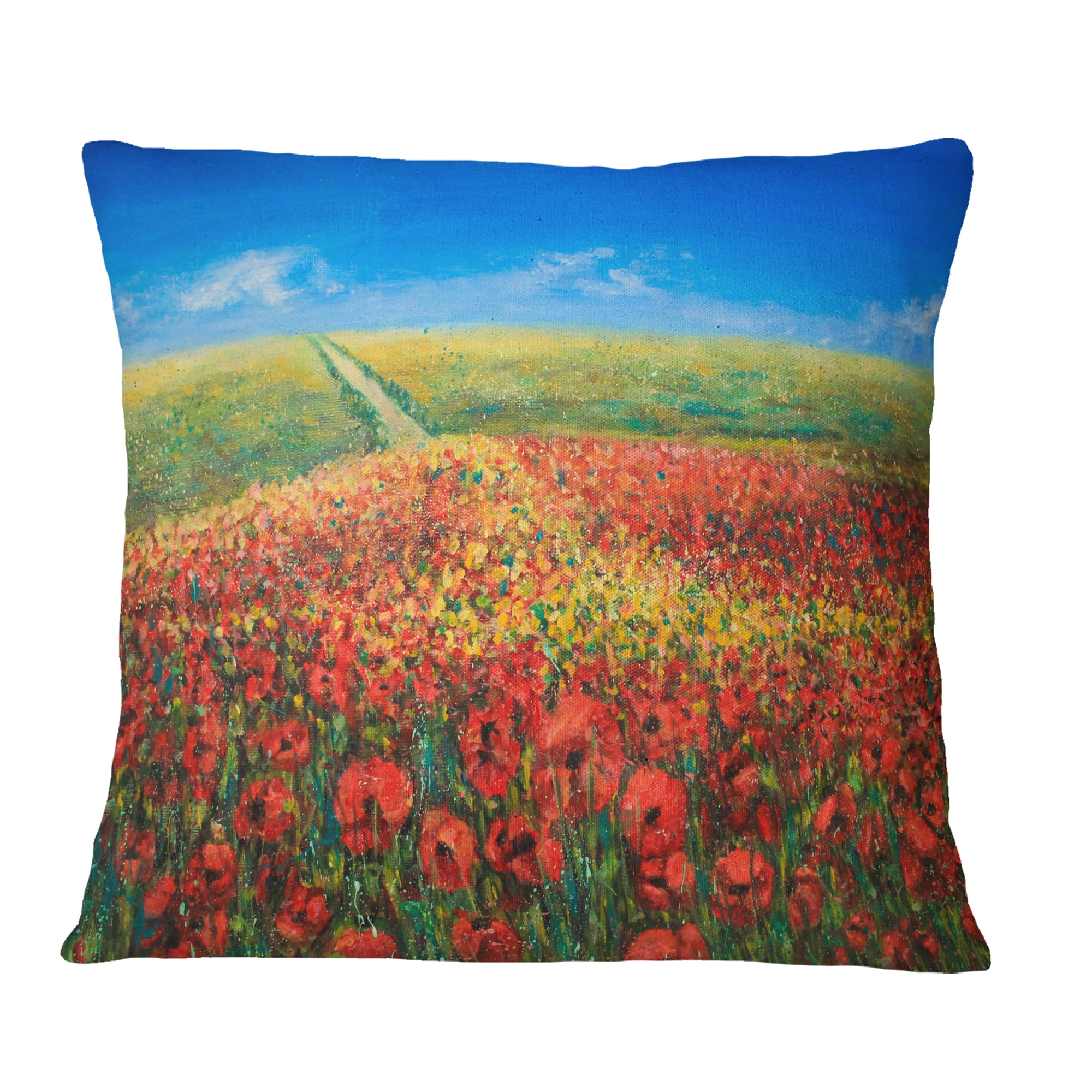 Designart Acrylic Landscape with Red Flowers - Floral Throw Pillow - 18x18