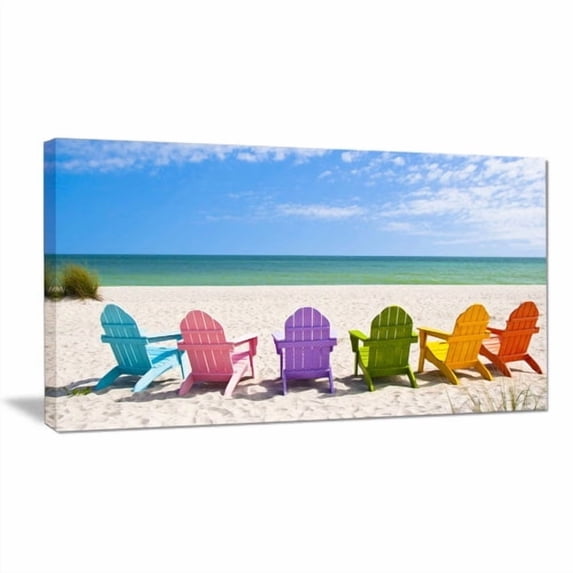 Designart 'Adirondack Beach Chairs ' Seashore Photo Canvas Art Print
