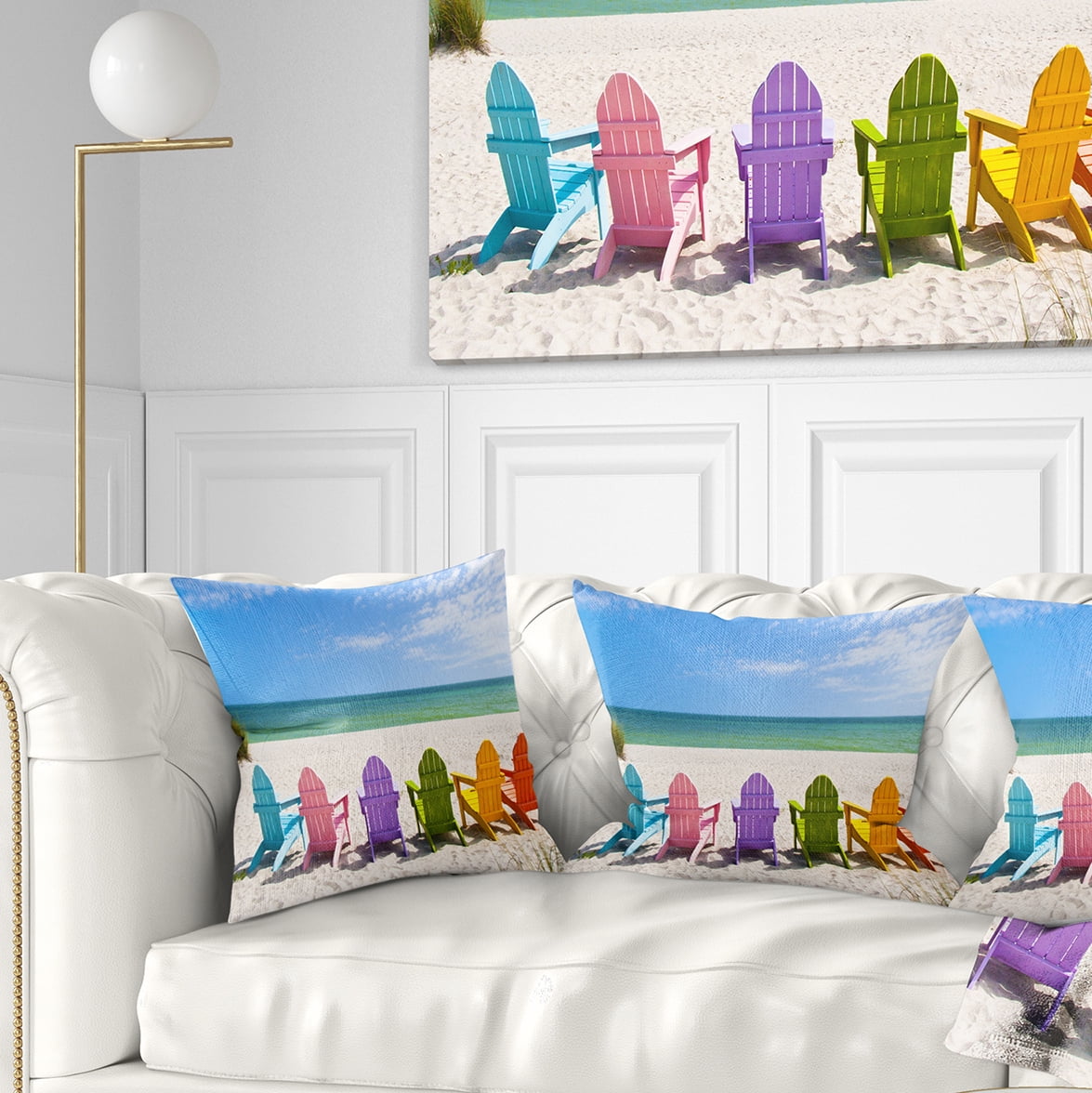 Designart Adirondack Beach Chairs - Seashore Photo Throw Pillow - 18x18
