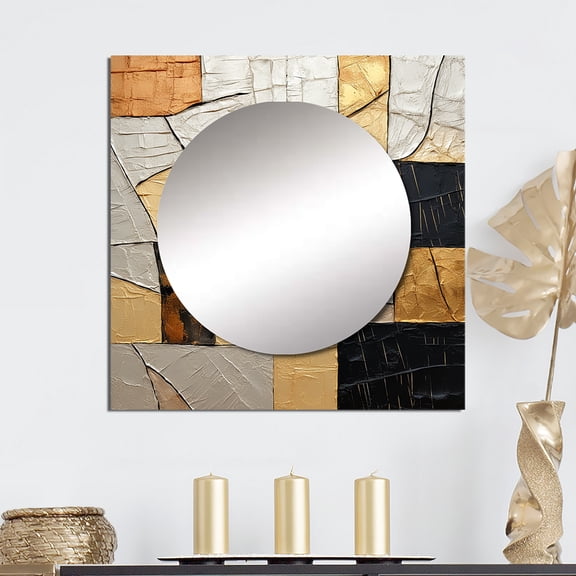 Designart "Adorned Gold and Black Pottery II" abstract spirals Square Mirror Wall Decor Modern - Large Black Square Bathroom Mirror - Square Printed Wall Mirror Art