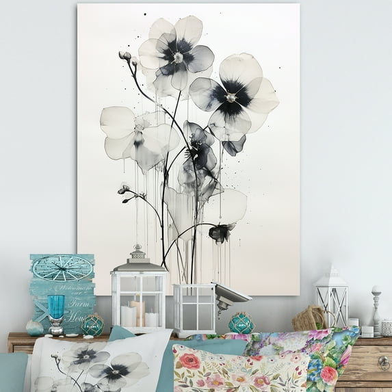 Designart "Adorned Violets In Black And White" Violets Wall Decor