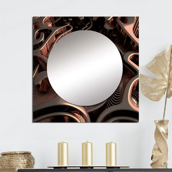 Designart "Advanced Maze Purple Maze Grid" Modern Geometric Purple Large Square Mirror - Square Bedroom Mirror Printed Wall Decor - Modern Square Printed Wall Mirror Art