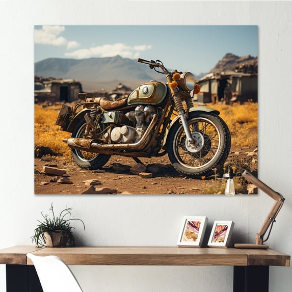 Designart "Adventure On The Rustic Bike" Motorcycle Canvas Art Print