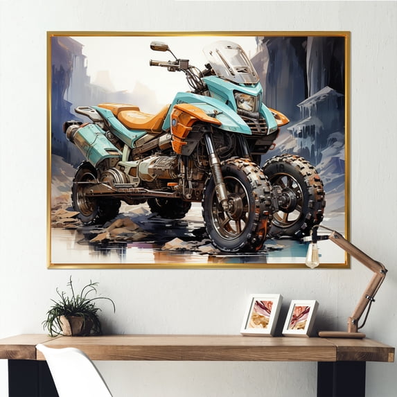 Designart "Adventure Seeker Scooter in the Wild II" Transportation Floater Framed Canvas Art Print