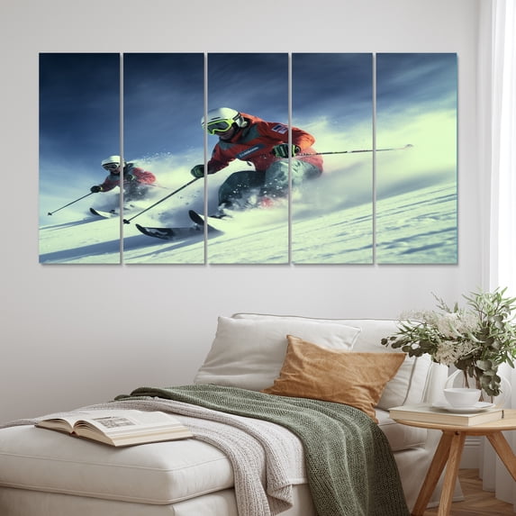Designart "Adventures in Alpine Skiing I" Nautical & Beach Metal Wall Art Set