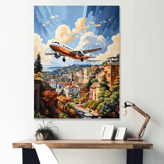 Designart "Adventurous Prelude To Plane Flight I" Plane Canvas Art Print