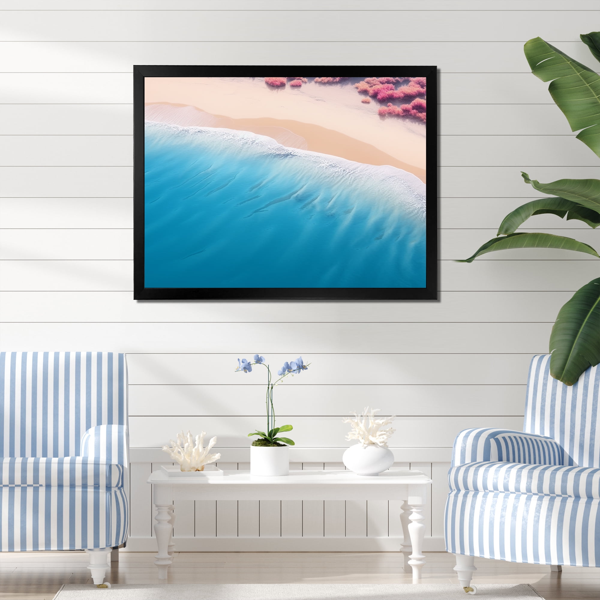 Designart "Aerial Majesty Tropical Beach Waves II" Beach Framed Wall