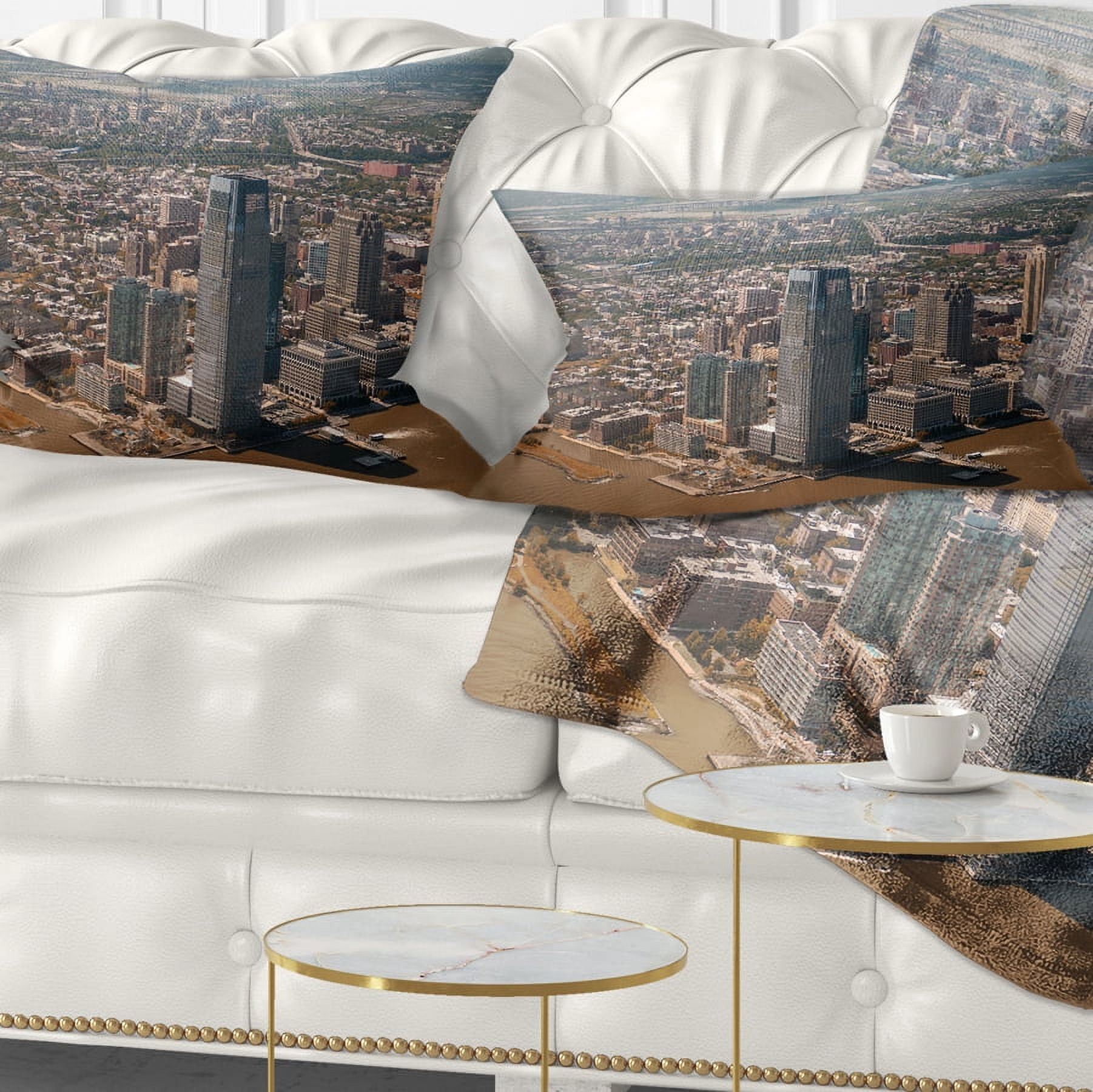 Designart Aerial View of City from Helicopter - Cityscape Throw Pillow - 12x20