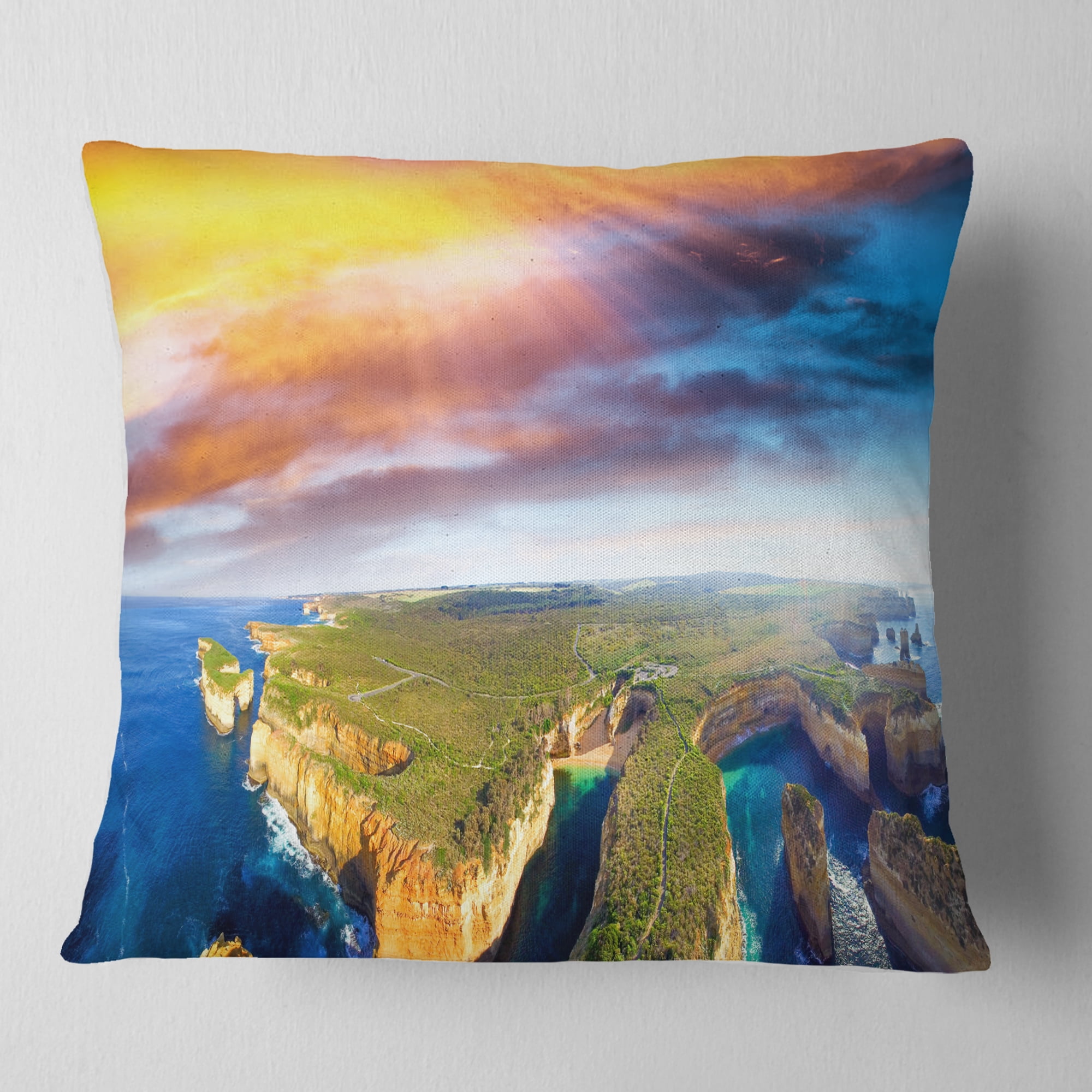 Designart Aerial View of Great Ocean Road - Seascape Throw Pillow - 16x16