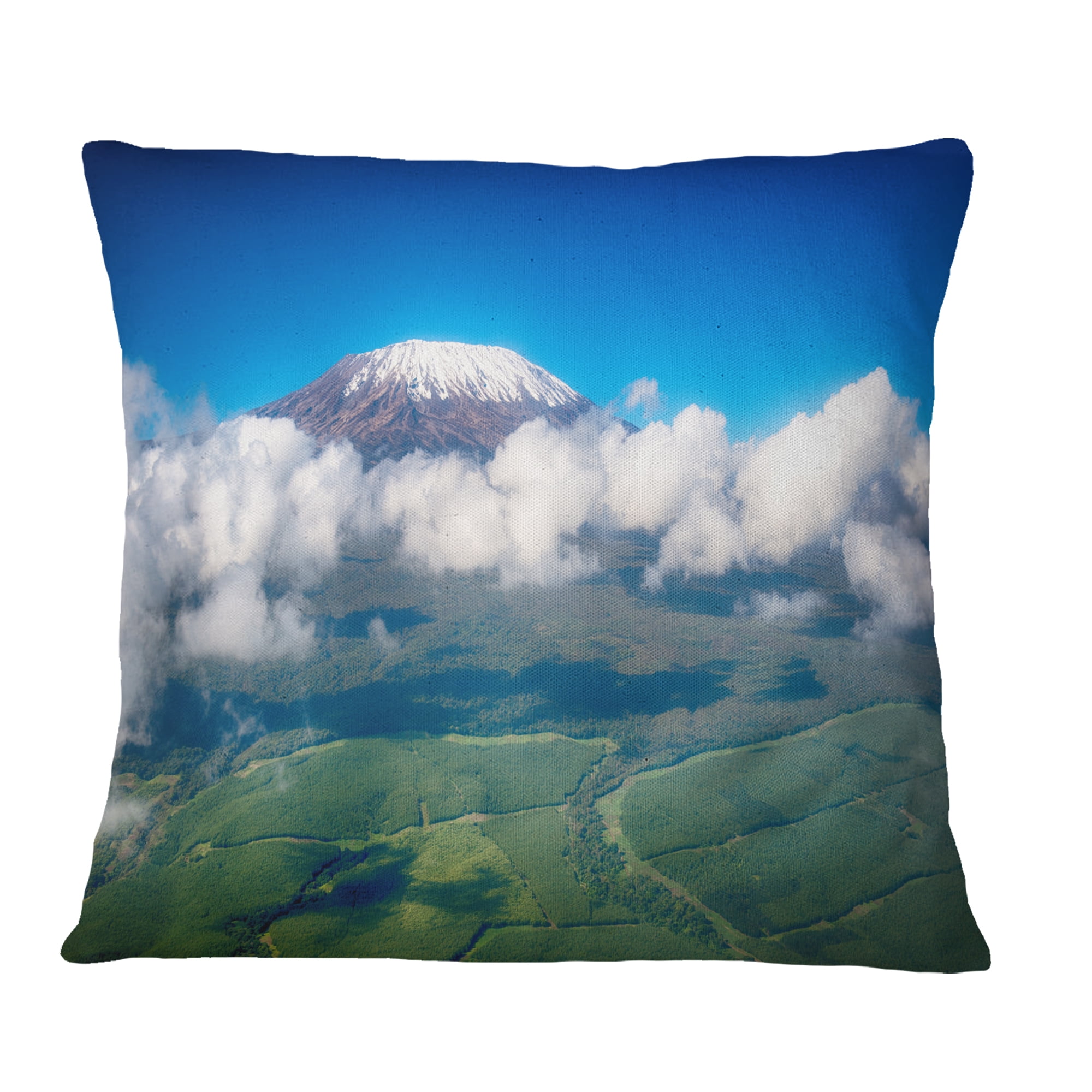 Designart Aerial View of Mount Kilimanjaro - Landscape Printed Throw Pillow - 16x16