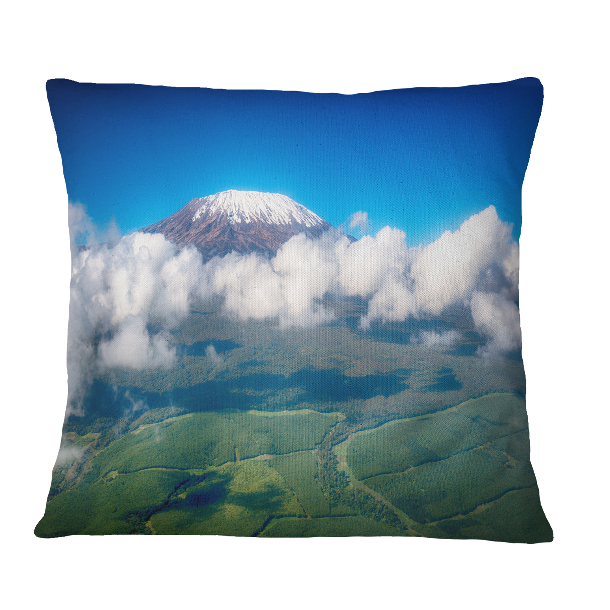 Designart Aerial View of Mount Kilimanjaro - Landscape Printed Throw Pillow - 18x18