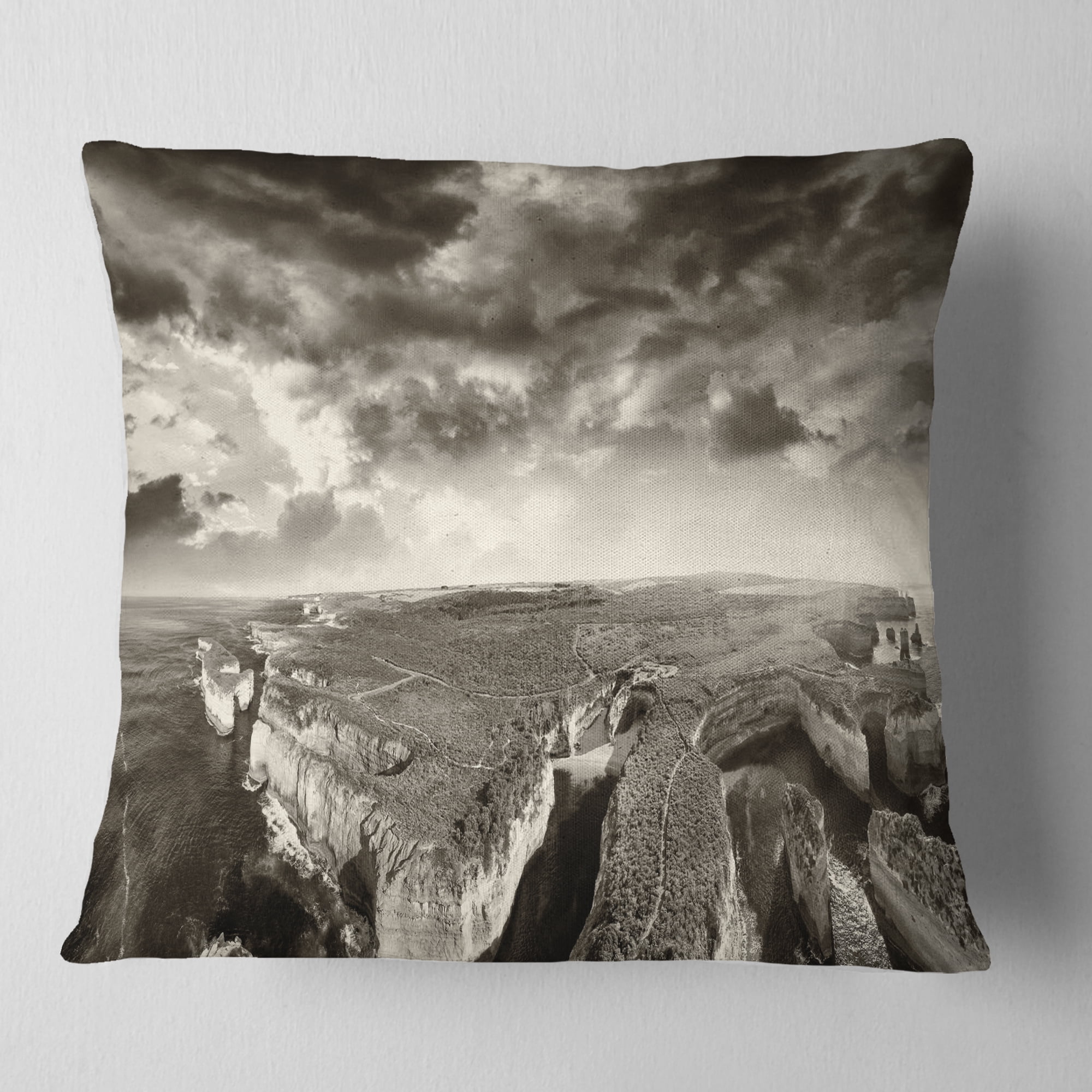 Designart Aerial View of Ocean Road Black - Seascape Throw Pillow - 18x18