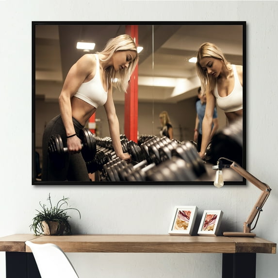 Designart "Aerobics With A Female Adult Athlete" Aerobic & Bodybuilding Floater Framed Canvas Wall Art