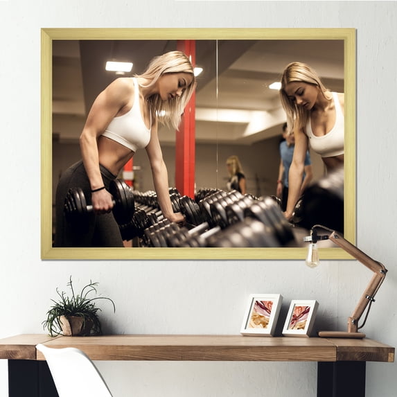 Designart "Aerobics With A Female Adult Athlete" Aerobic & Bodybuilding Picture Framed Canvas Wall Art
