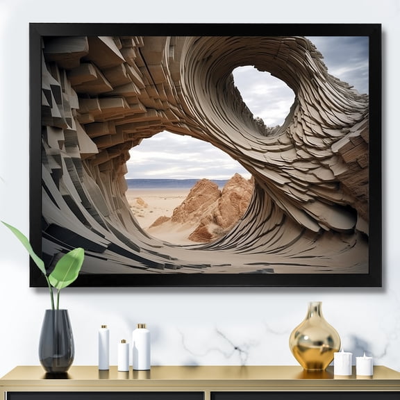 Designart "Aesthetic Surrealism Space Canyon I" Landscapes Framed Wall Art Decor - Traditional Grey Surrealism Landscape Living Room Framed Canvas Art