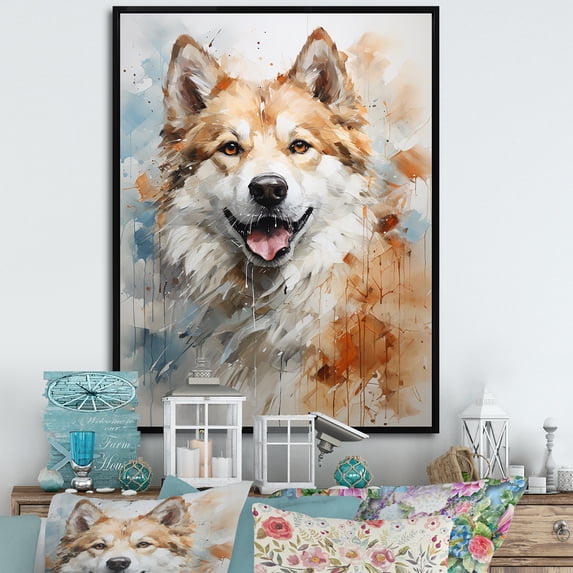 Designart "Affectionate Akita Companion" Animals Dog Floater Framed Wall Art Living Room