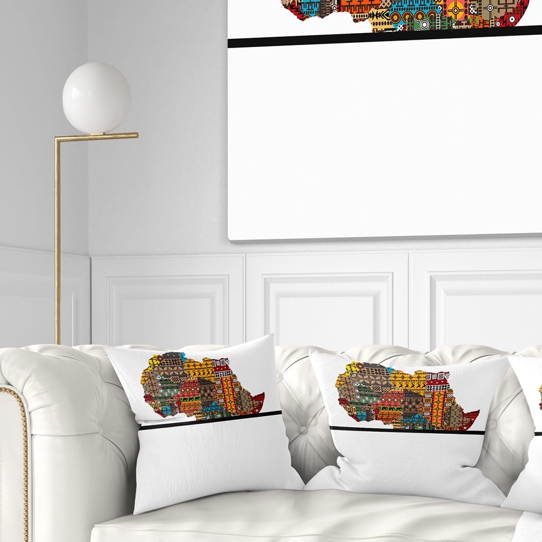 Designart Africa Map with Ethnic Textures - Abstract Throw Pillow - 18x18
