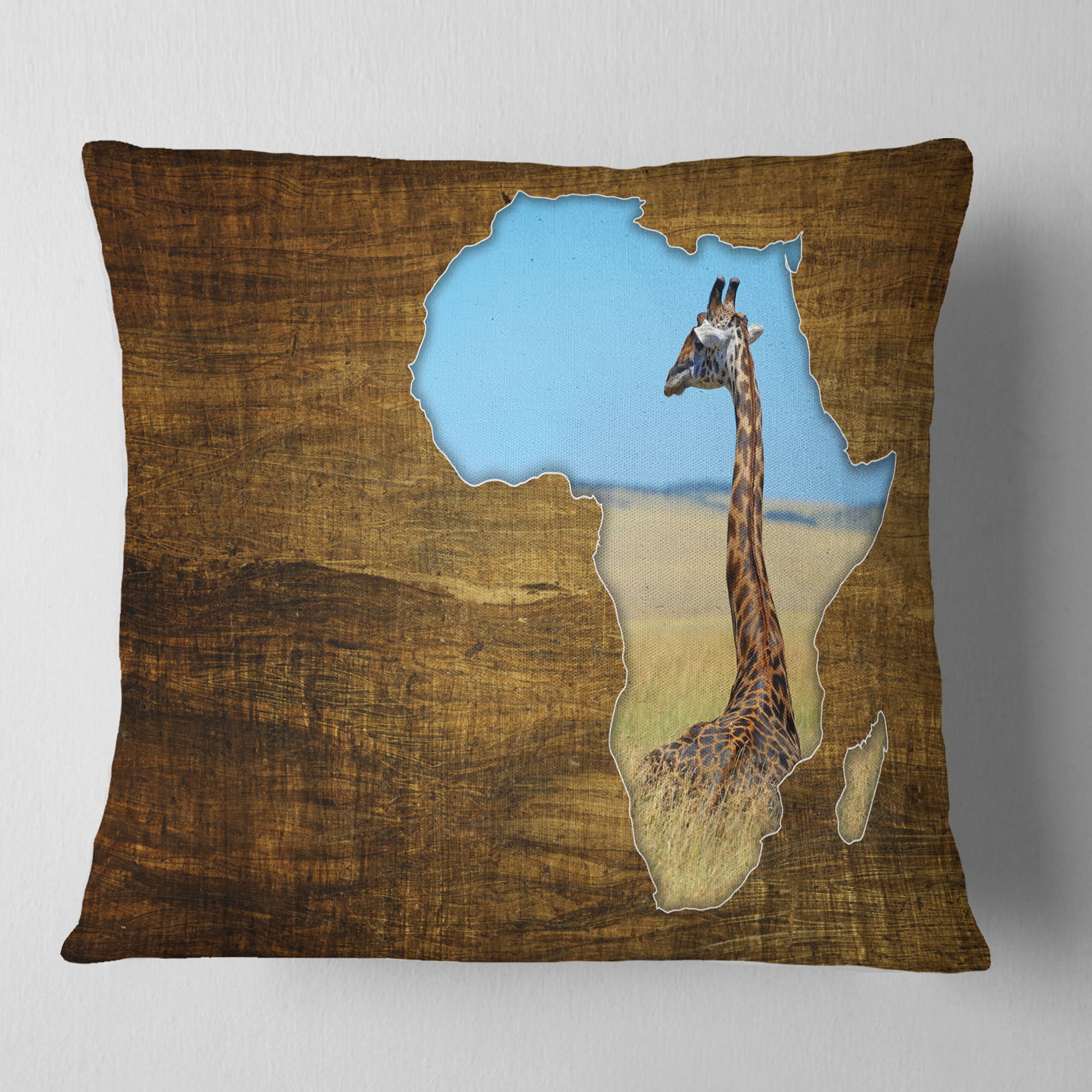 Designart Africa Wildlife Map Design - Abstract Throw Pillow - 16x16