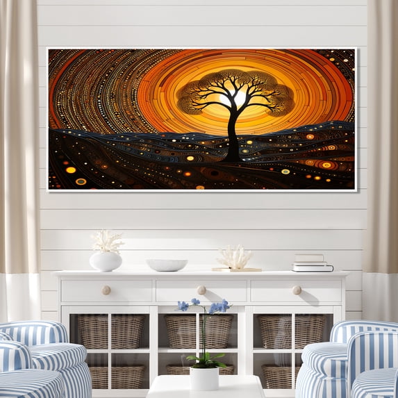 Designart "African Acacia Tree in Desert Landscape II" Extra Large Floral Framed Wall Art - Global Black Tree African Entryway Framed Wall Art