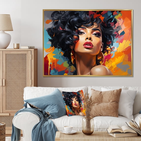 Designart "African American Woman Pop Art" People Floater Framed Wall Art Living Room