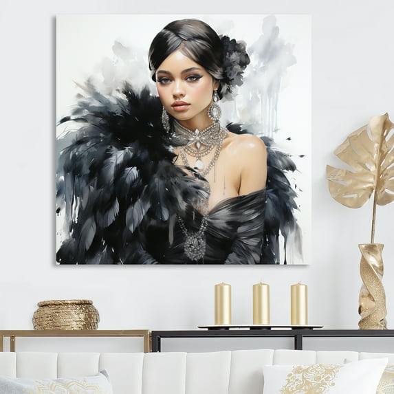 Designart "African American Woman Portrait Jazz Age Elegance I" Fashion Wall Art - Glam Black Fashion Woman Entryway Wall Art