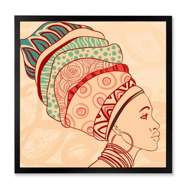 Designart 'African American Woman Portrait with Turban II' Modern Framed Art Print