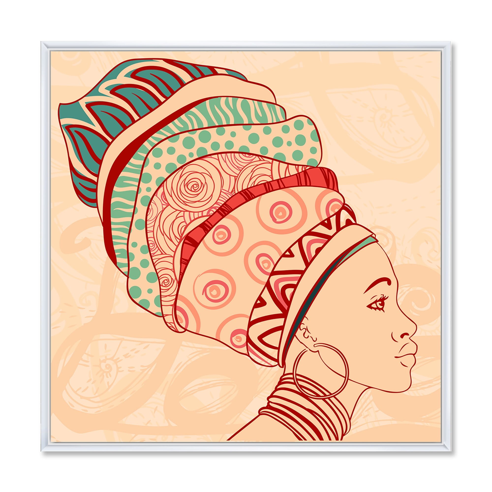 Designart 'African American Woman Portrait with Turban II' Modern Framed Canvas Wall Art Print