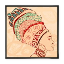 Designart 'African American Woman Portrait with Turban II' Modern Framed Canvas Wall Art Print