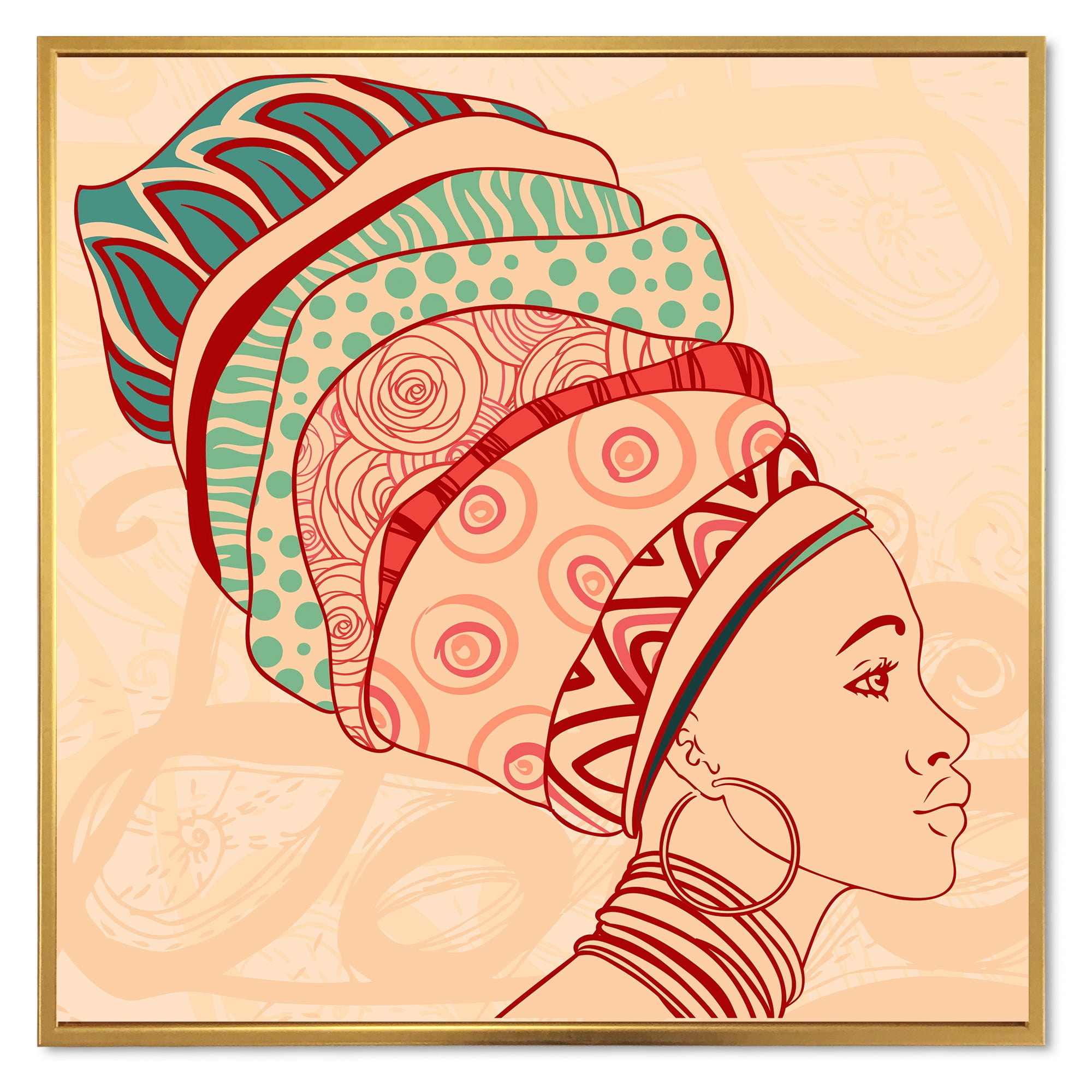 Designart 'African American Woman Portrait with Turban II' Modern Framed Canvas Wall Art Print