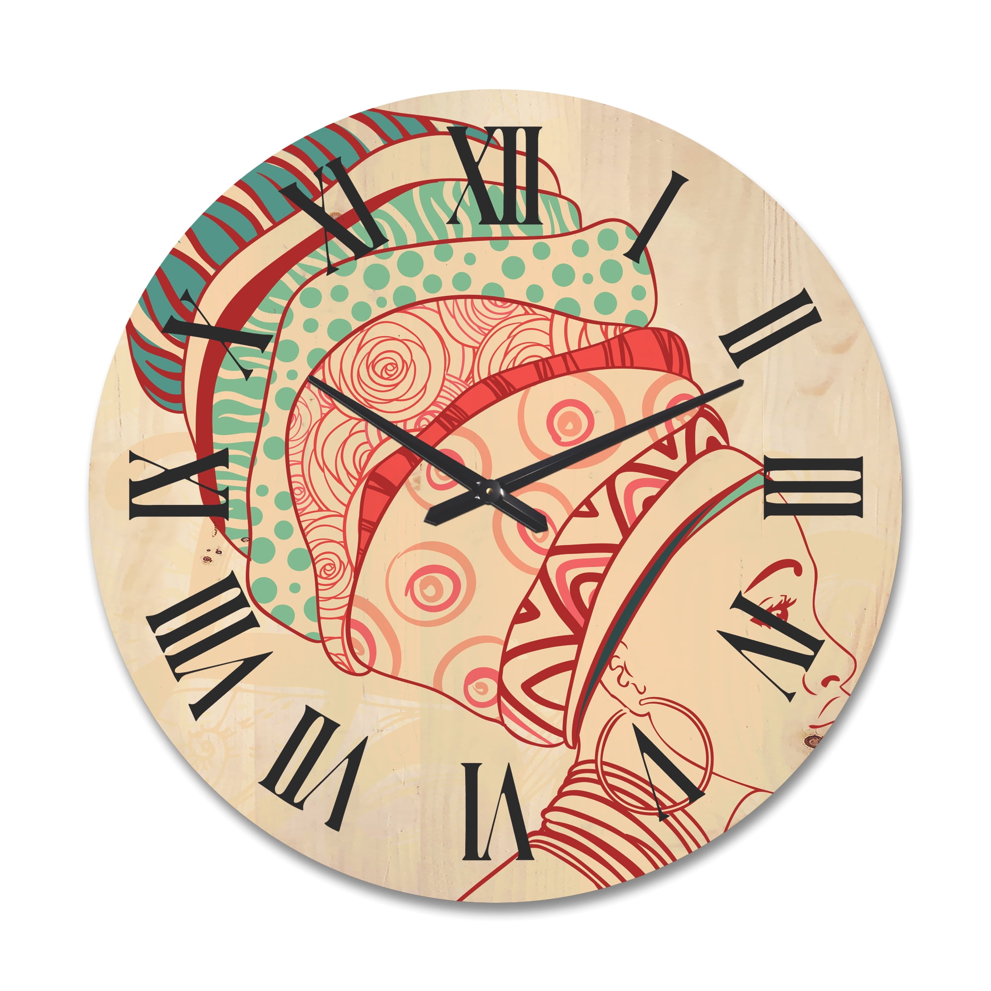 Designart 'African American Woman Portrait with Turban II' Modern Wood Wall Clock