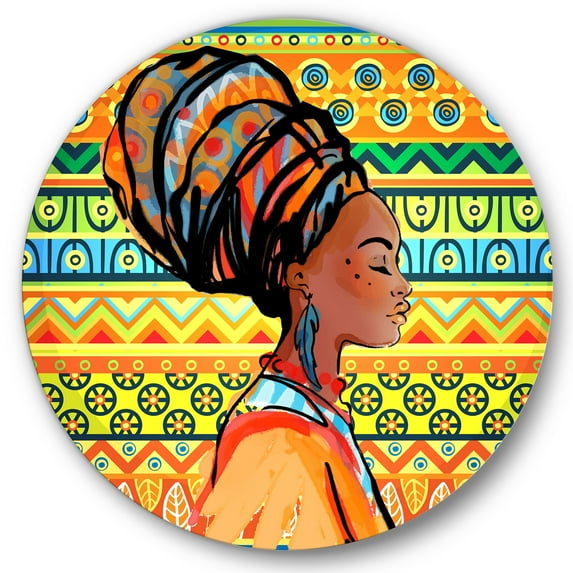 Designart 'African American Woman Portrait with Turban III' Modern Circle Metal Wall Art 36x36 - Disc of 36