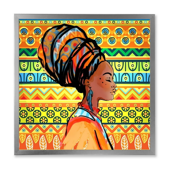 Designart 'African American Woman Portrait with Turban III' Modern Framed Art Print