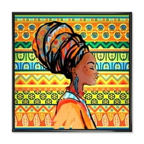 Designart 'African American Woman Portrait with Turban III' Modern Framed Canvas Wall Art Print