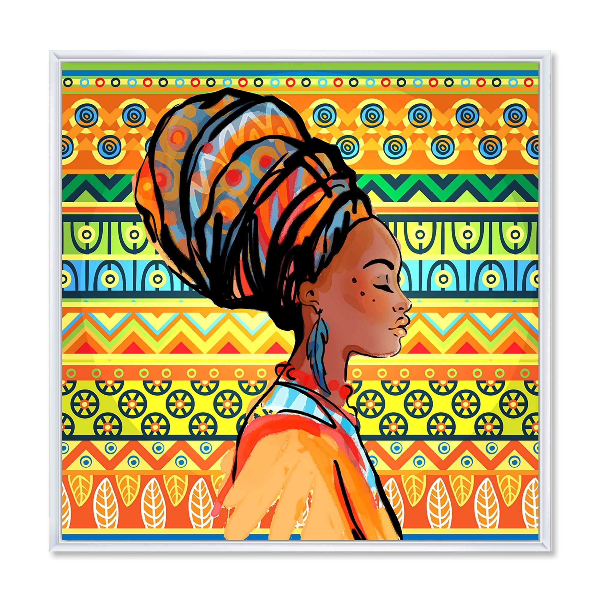 Designart 'African American Woman Portrait with Turban III' Modern Framed Canvas Wall Art Print