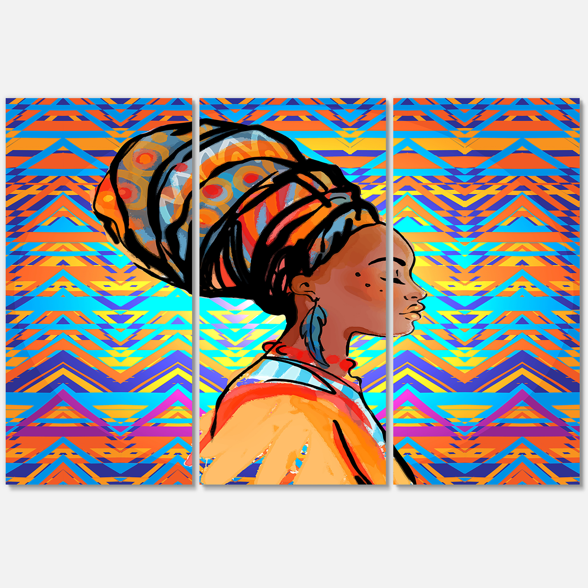 Designart ' African American Woman Portrait with Turban IV ' Modern Canvas Wall Art Print