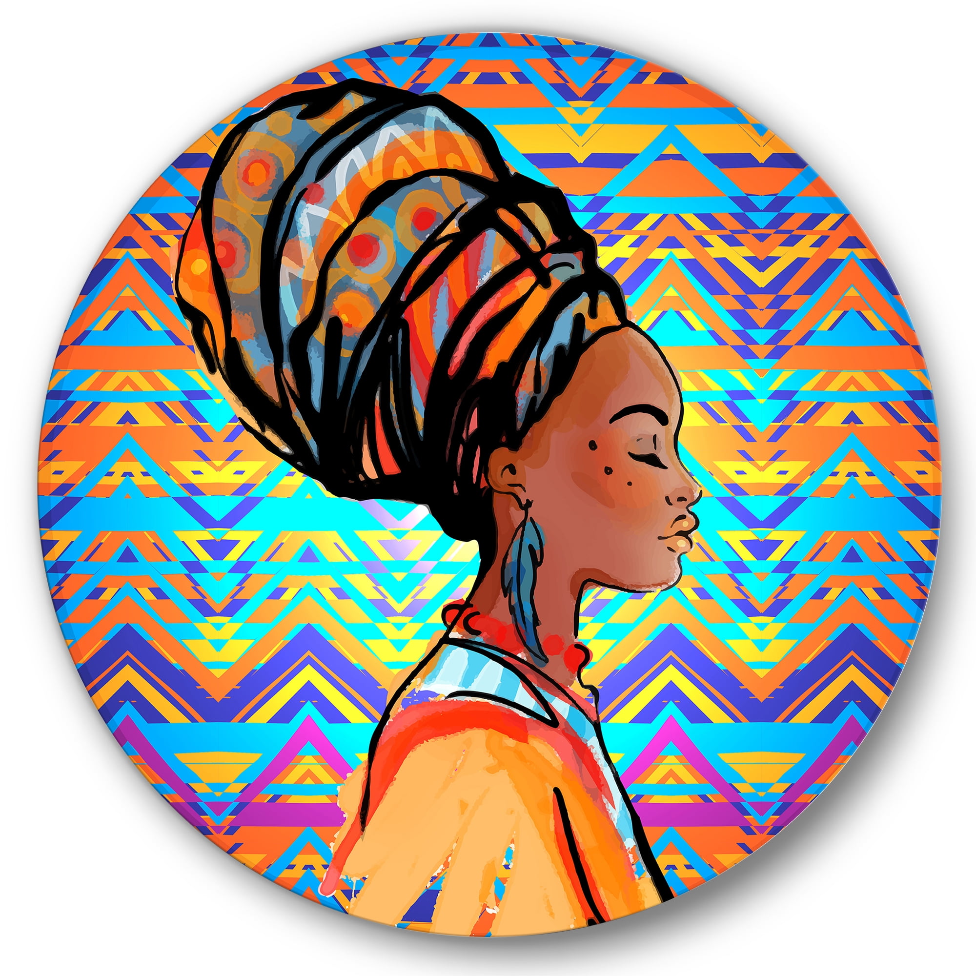 Designart 'African American Woman Portrait with Turban IV' Modern Circle Metal Wall Art 11x11 - Disc of 11