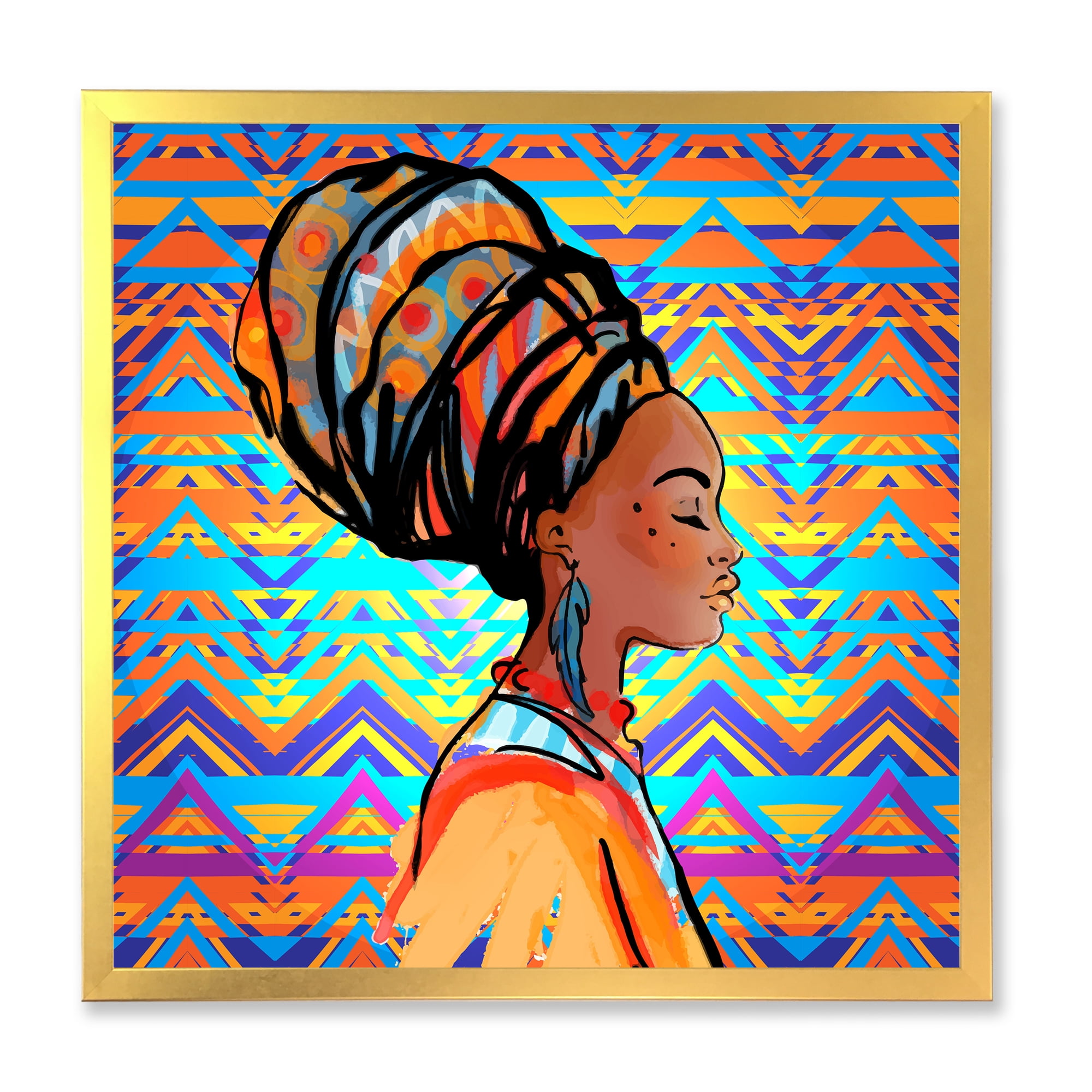 Designart 'African American Woman Portrait with Turban IV' Modern Framed Art Print