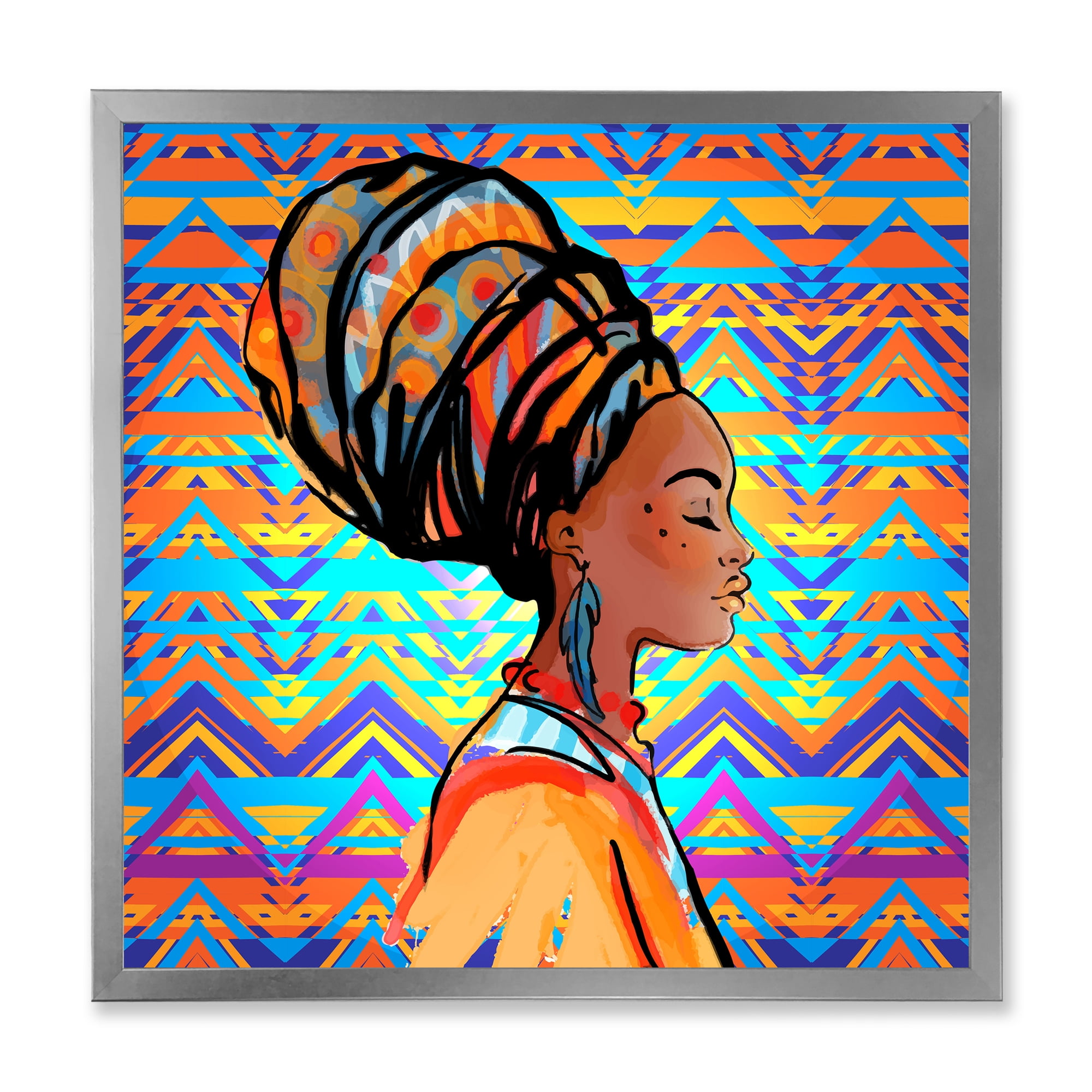 Designart 'African American Woman Portrait with Turban IV' Modern Framed Art Print