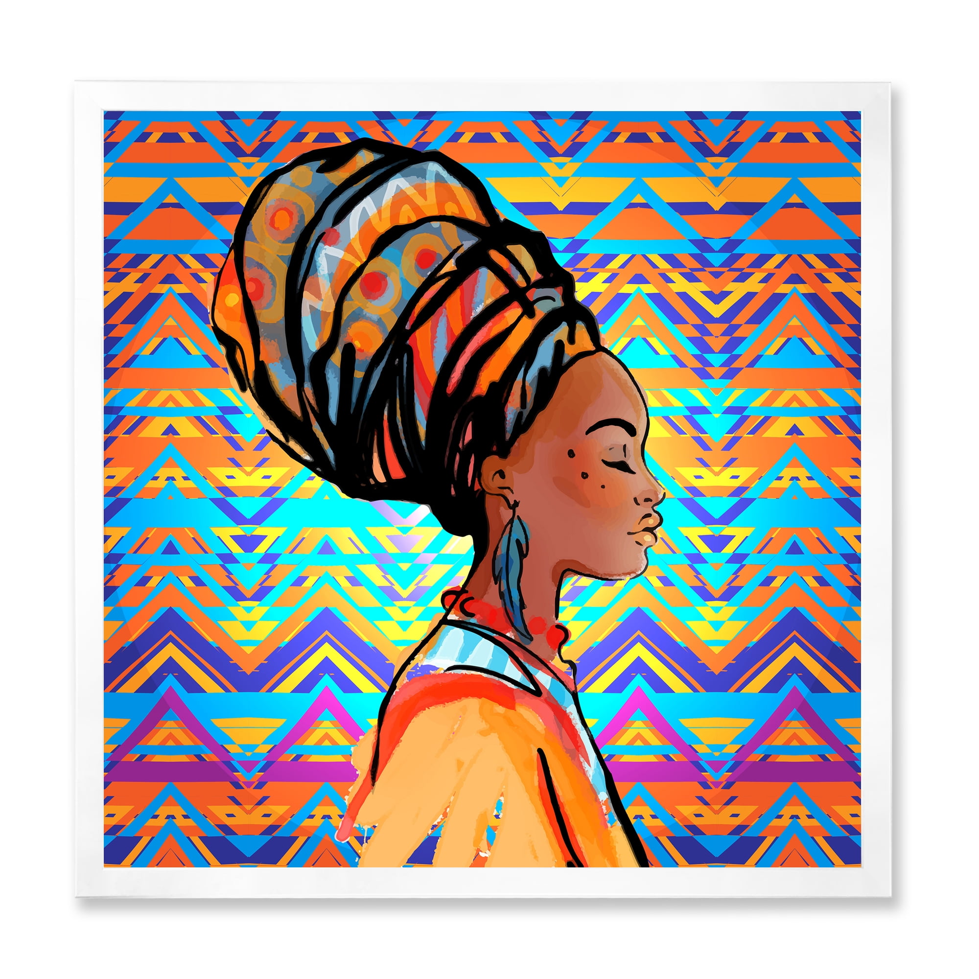Designart 'African American Woman Portrait with Turban IV' Modern Framed Art Print