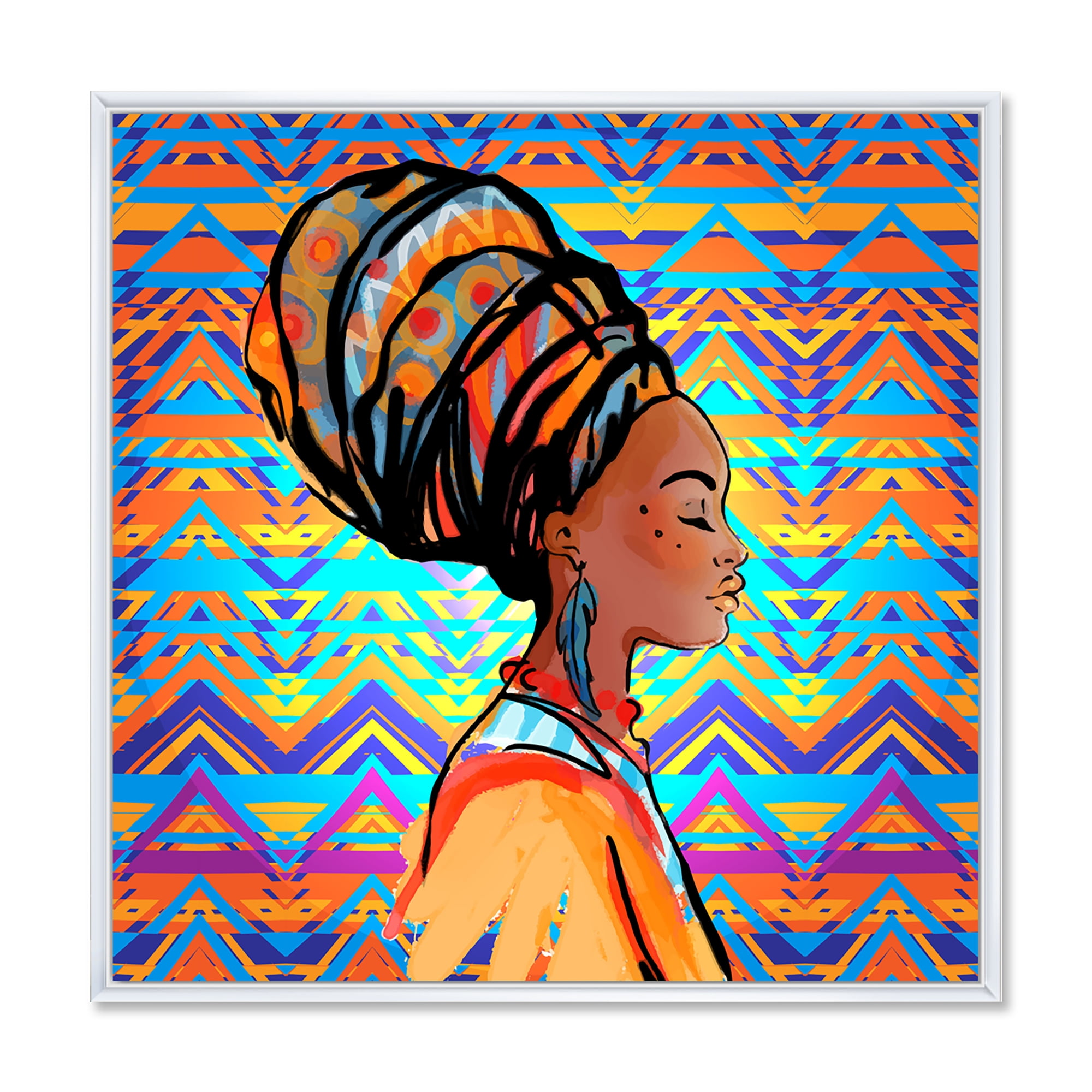 Designart 'African American Woman Portrait with Turban IV' Modern Framed Canvas Wall Art Print