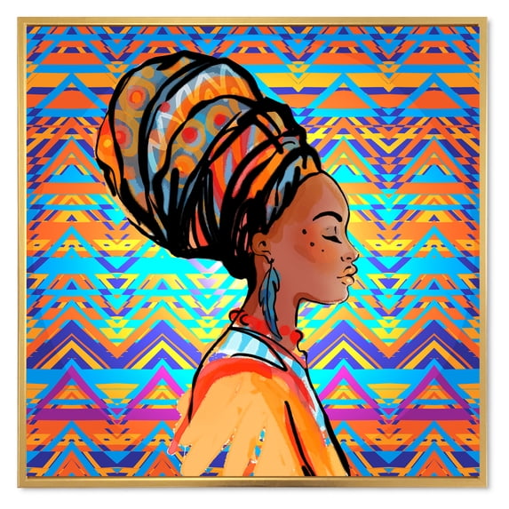 Designart 'African American Woman Portrait with Turban IV' Modern Framed Canvas Wall Art Print