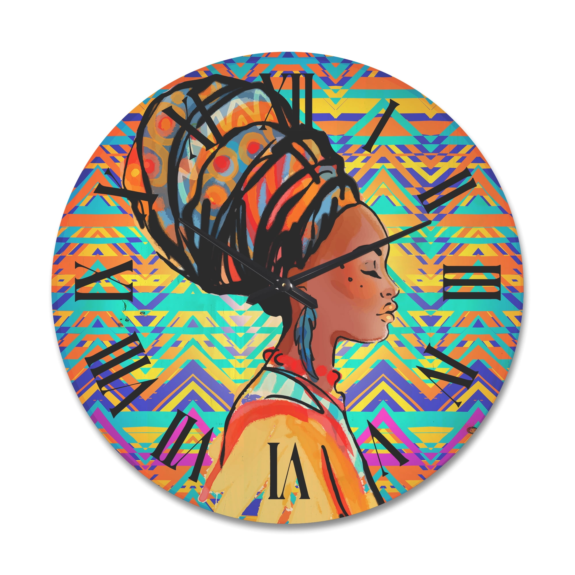 Designart 'African American Woman Portrait with Turban IV' Modern Wood Wall Clock