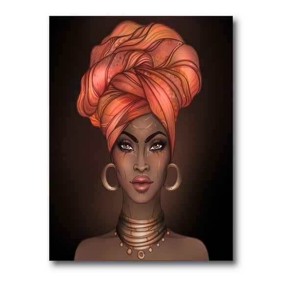 Designart ' African American Woman Portrait with Turban V ' Modern Canvas Wall Art Print